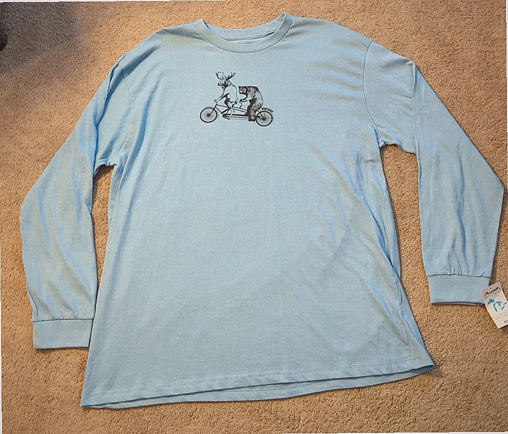 NWT XXL Long Sleeve Up North Michigan Tandem Bike Bicycle Moose & Bear T-Shirt